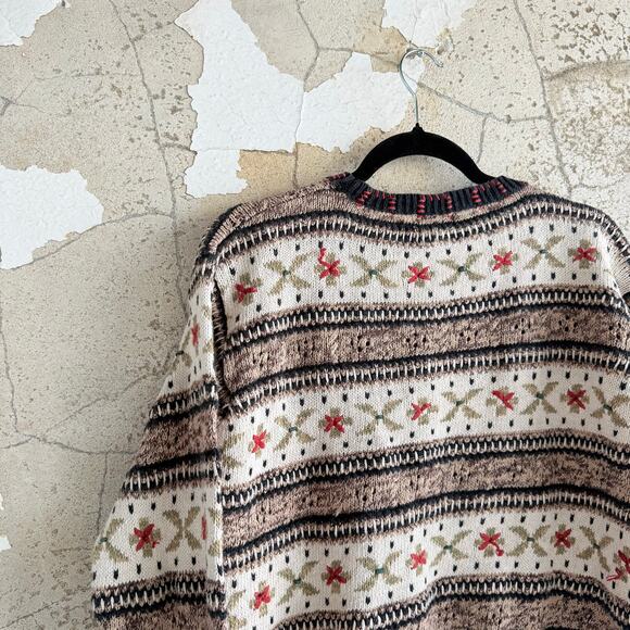 Vtg Sweater Fair Isle Floral Nordic Knit Womens XL Cottagecore Cozy Pullover - Picture 3 of 7